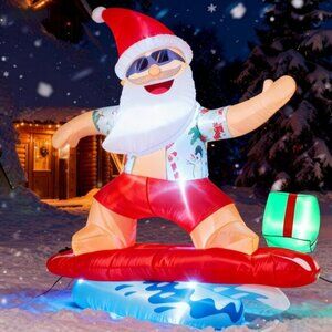 ⚡6FT Santa Inflatable with Lights Tropical Style Hawaiian Christmas Decorations